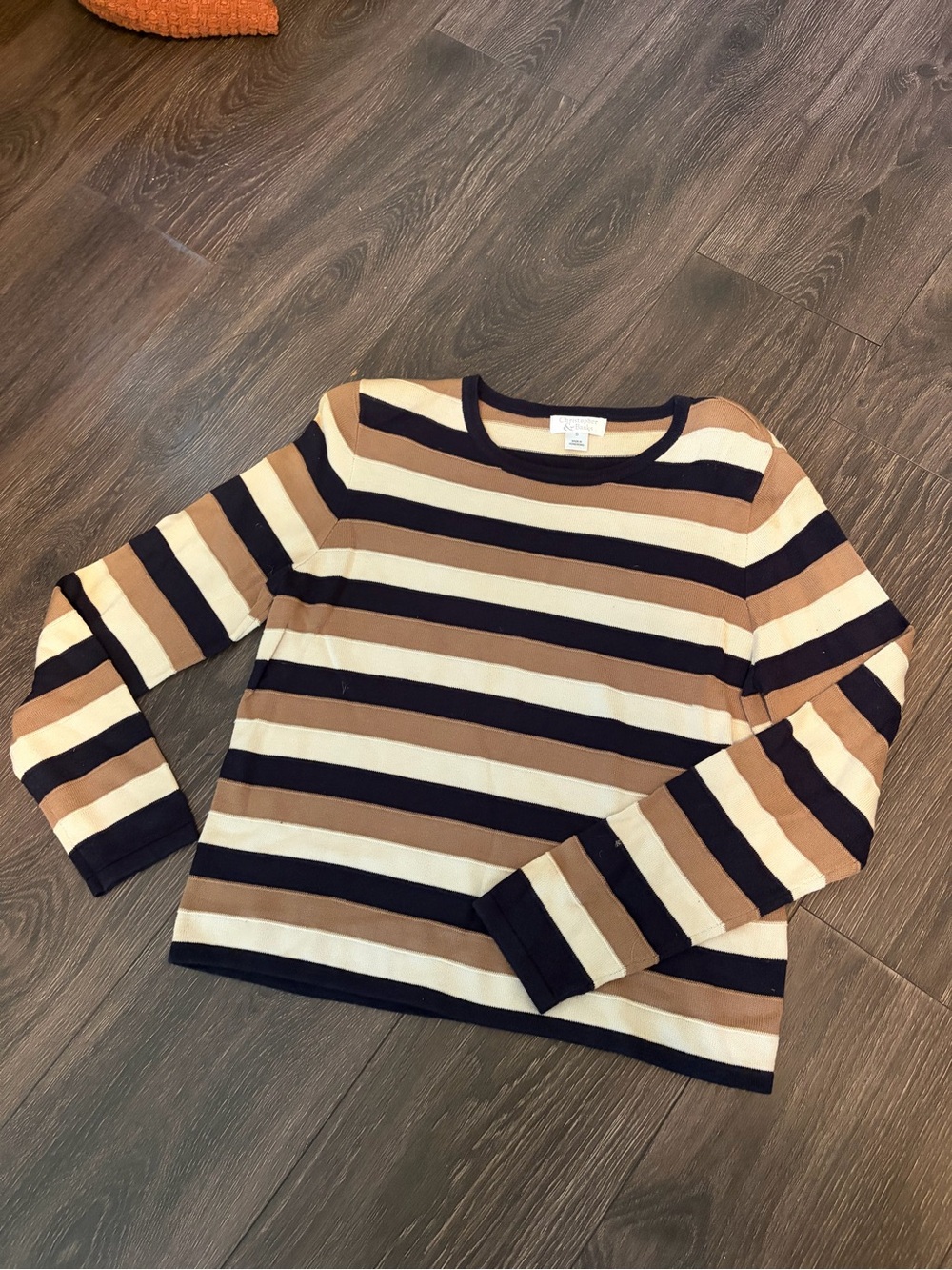 Christopher & Banks Navy, Cream & Tan Striped Crewneck Sweater Vtg Cottagecore
